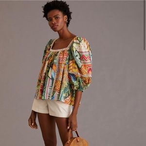 FARM Rio x Anthropologie Lace Inset Peasant Blouse